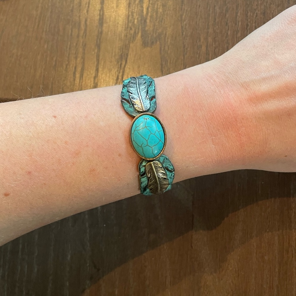 Turquoise and feather bracelet